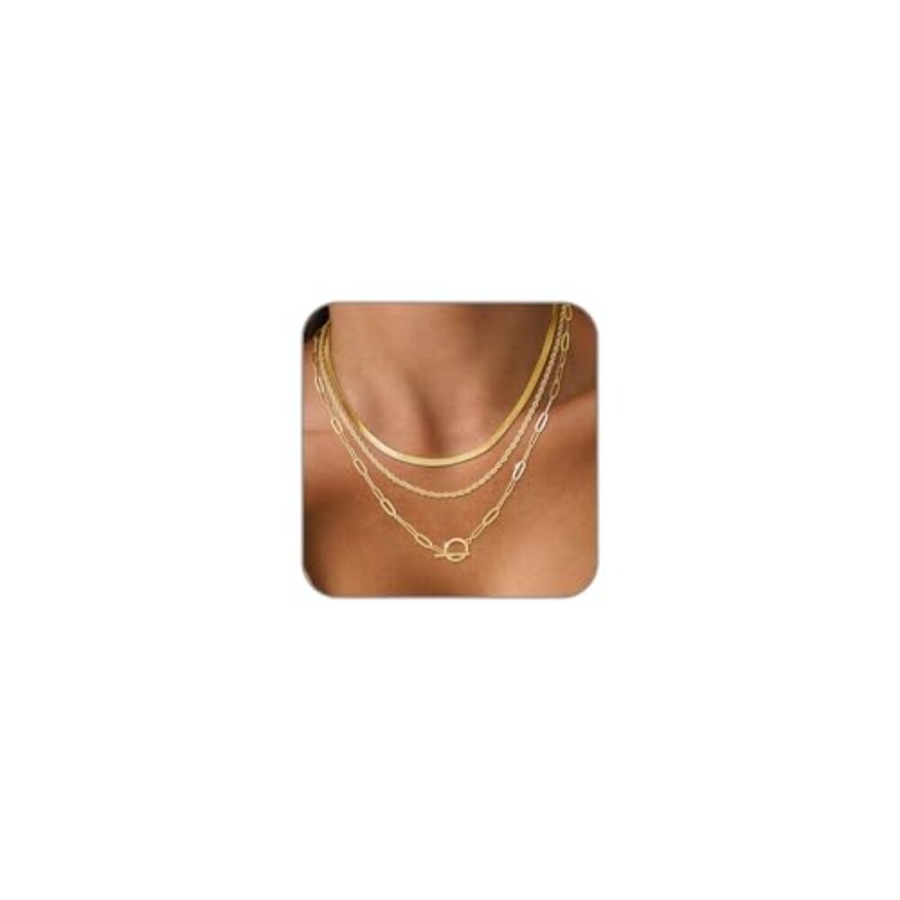 Gold Layered Necklace Set Stackable Chunky Choker… - image 2